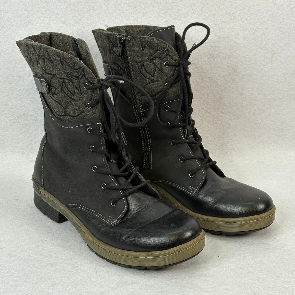 JBU Women's 9 Hemlock Encore Black Vegan Leather Lace Up Ankle Boots‎ Zip Side